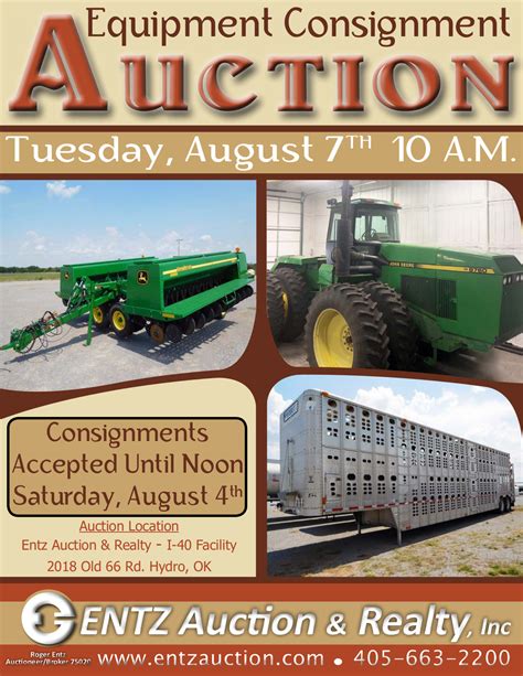 Entz auction - August Equipment Consignment Auction2 AuctionsMonday, August 2nd - ONLINE ONLYMonday Auction Results Click HereTuesday, August 3rd - 10:00 A.M.Tuesday Auction